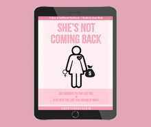 Load image into Gallery viewer, Digital book cover titled &#39;She&#39;s Not Coming Back&#39; on a pink background
